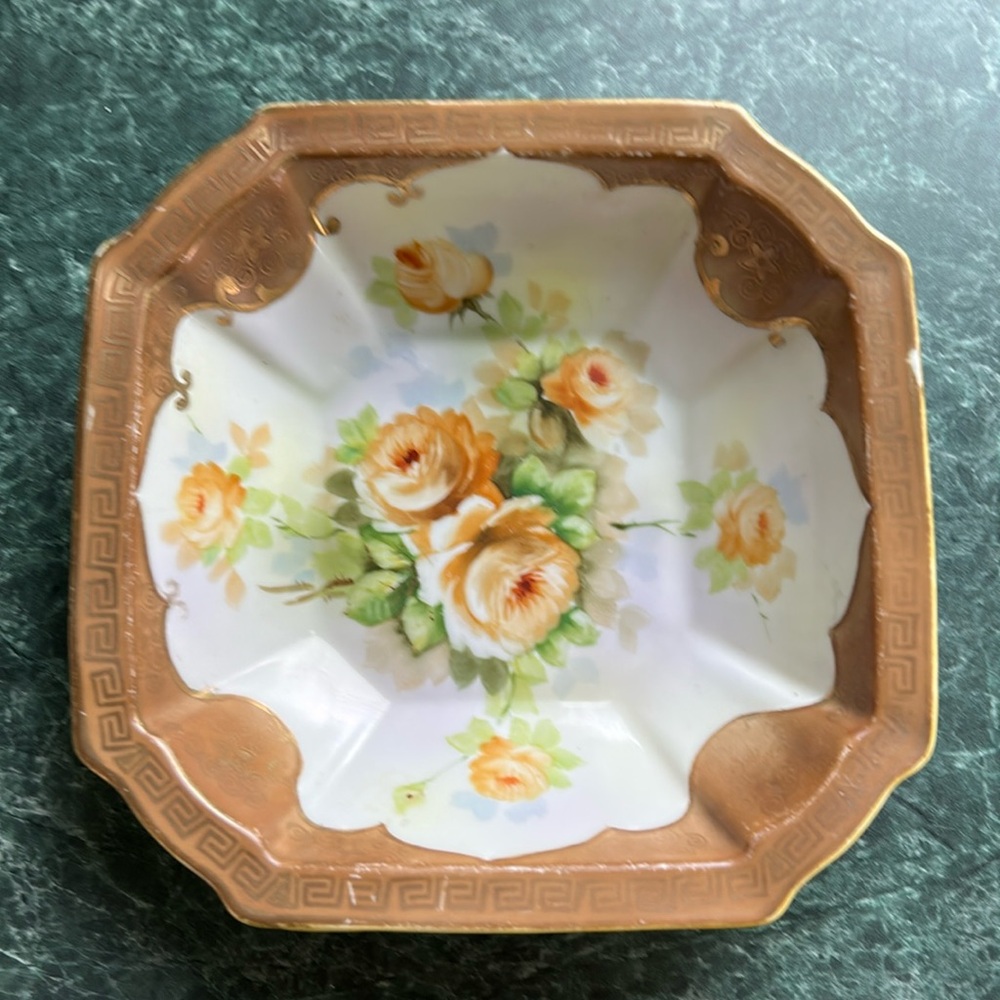 Gorgeous 1911 Nippon Morimura Bros Square Floral Gilt Bowl Wreath Mark -06